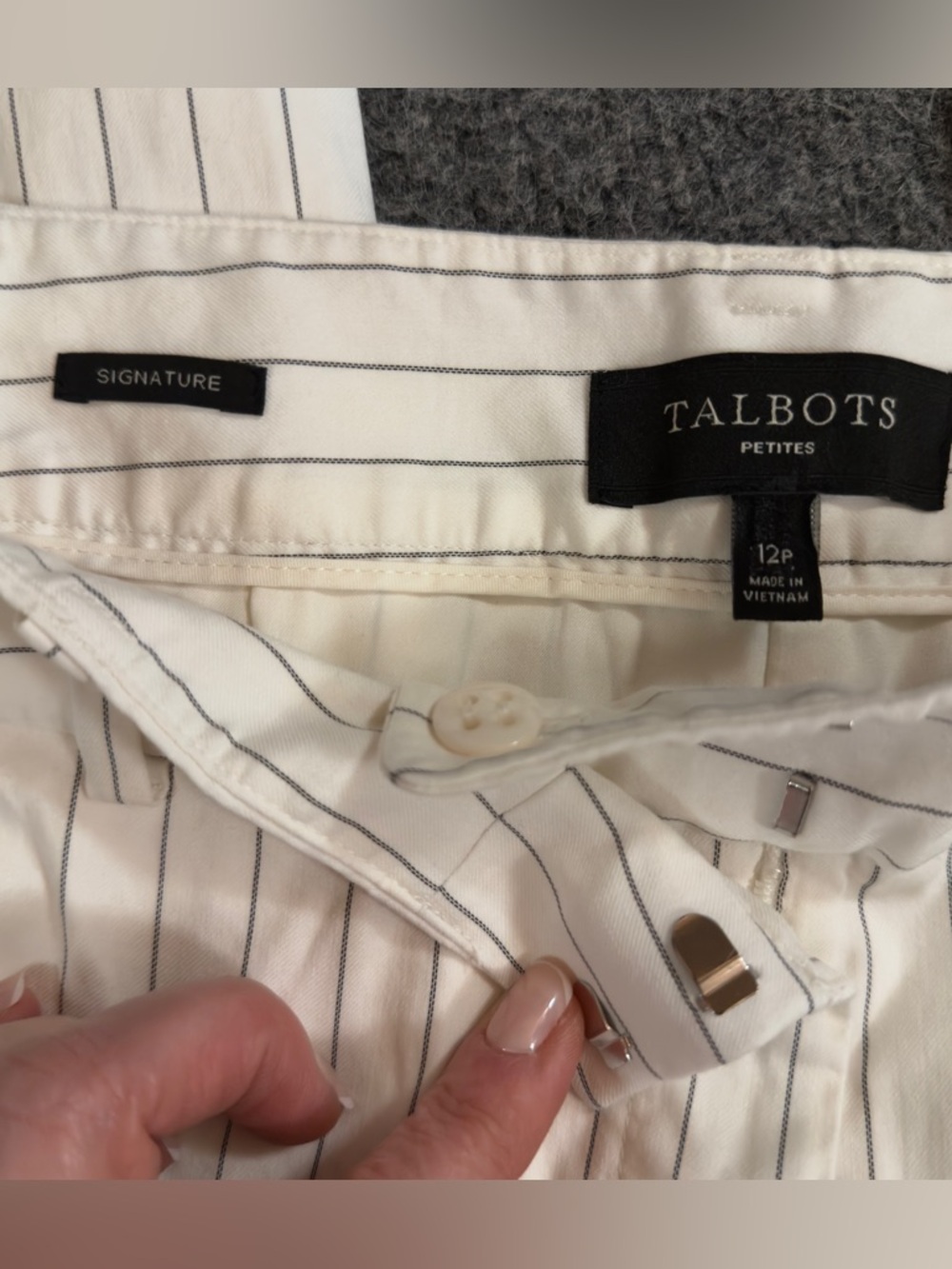 Talbots Signature Straight Leg Chino White with Gray Stripes Size 12P - Picture 2 of 7